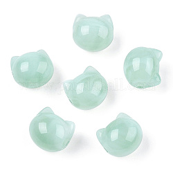 Abalorios de acrílico transparentes, estilo de imitación de piedras preciosas, Color de dos tonos, gato, aguamarina mediana, 11x12x10.5mm, agujero: 1.8 mm