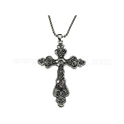 Halskette mit Kreuzanhänger aus Zinklegierung, mit Strass, schwarzen Diamanten, 27.56 Zoll (70 cm)