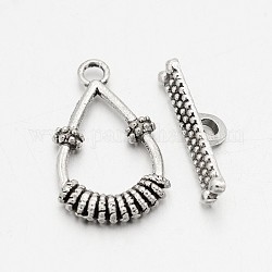 Tibetan Style Alloy Toggle Clasps, teardrop, Antique Silver, Teardrop: 25x14x3mm, Hole: 2mm, Bar: 21x5x6mm, Hole: 2mm, about 433sets/850g