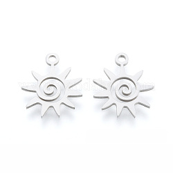 201 Stainless Steel Charms, Laser Cut Pendants, Sun, Stainless Steel Color, 15x13x1mm, Hole: 1.5mm