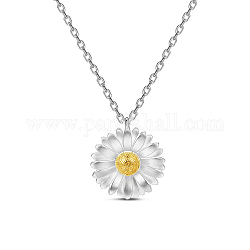 SHEGRACE Awesome Platinum Plated 925 Sterling Silver Necklace, Sunflower Pendant with Real Gold Plated Bud, Mixed Color, 15.75 inch(40cm)