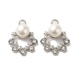 Alliage avec pendentifs en strass, avec abs imitation perle, breloques de fleurs, platine, 21x17x8.5mm, Trou: 2mm