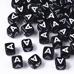 不透明なアクリルビーズ  水平穴  アルファベットスタイル  キューブ  ブラック＆ホワイト  文字.a  5x5x5mm  穴：2mm  約500個/50g