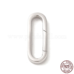 925 anello a molla in argento sterling placcato rodio, ovale, Vero platino placcato, 21.5x8x2.5mm
