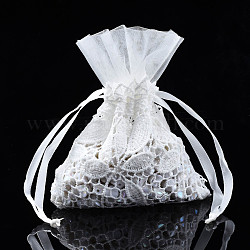 Sacchetti regalo con coulisse in cotone e fibre acriliche, per la confezione di gioielli e docce per bambini, borsa per bomboniere, bianco crema, 14~15x10~11x0.3cm