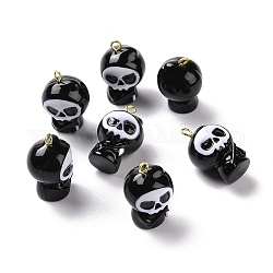 Halloween Theme Opaque Resin Pendants, with Light Gold Tone Alloy Findings, Ghost, Black, 20.5x13x12.5mm, Hole: 1.5mm