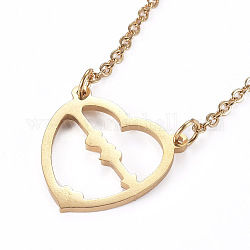 304 Stainless Steel Pendant Necklaces, with Cable Chains and Lobster Claw Clasps, Heart with Arrow, Golden, 18.30 inch(46.5cm)