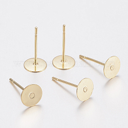 304 Stainless Steel Stud Earring Findings, Flat Round, Golden, 6x0.3mm, Pin: 0.8mm