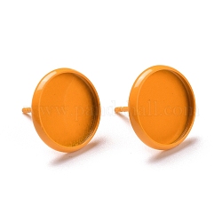 304 boucle d'oreille en acier inoxydable peinte à la bombe, poteau de supports de boucles d'oreilles rondes plates, orange foncé, 13.5x2mm, Plateau: 12 mm, pin: 1 mm