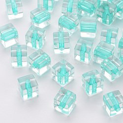 Perles en acrylique transparente, cube, turquoise, 8x7.5x7.5mm, Trou: 1.8mm, environ 900 pcs/500 g