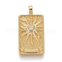 Brass Micro Pave Clear Cubic Zirconia Pendants, Real 18K Gold Plated, Tarot Card Charms, The Sun, The Sun XIX, 30x15x4mm, Hole: 3~4mm