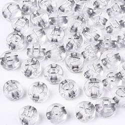 Perles acryliques transparentes transparentes, métal enlacée, trou horizontal, plat rond avec lettre aléatoire blanche, 7x4mm, Trou: 1.8mm, environ 3600~3700 pcs/500 g