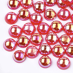 ABS Kunststoffimitation Perle Cabochons, ab Farbe plattiert, Halbrund, rot, 6x3 mm, 5000 Stück / Beutel