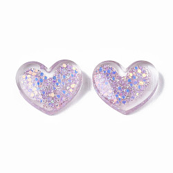 Transparent Resin Cabochons, with Paillette and Glitter Powder, Heart, Lilac, 17x21x6.5mm