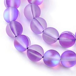 Synthetic Moonstone Beads Strands, Holographic Beads, Dyed, Frosted, Round, Dark Violet, 10mm, Hole: 1mm, about 36~39pcs/strand, 14~15 inch