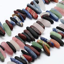 Natural & Synthetic Mixed Gemstone Bead Strands, Irregular Strip, Frosted, 16~26x4~7x5~6mm, Hole: 1mm, 16.14 inch