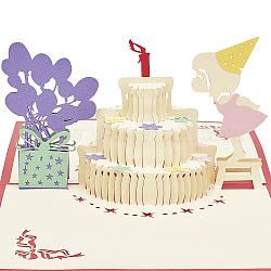 Carte de voeux en papier 3d gorgecraft, gâteau d'anniversaire, avec enveloppe, rectangle, rouge, 12.8~15.8x13.5~15.5x0.02~0.3 cm, 2 pièces / kit