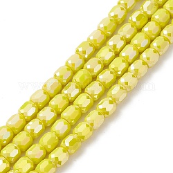 Perles de verre plaquées couleur ab, tonneau à facettes, jaune, 8x8mm, Trou: 1mm