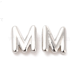 Brass Hollow Out Initial Letter Stud Earrings for Women, Platinum, Lead Free & Cadmium Free, Letter.M, 7x6.5x1.5mm, Pin: 0.8mm