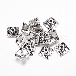 Tibetan Style Alloy Bead Caps, Cadmium Free & Nickel Free & Lead Free, Antique Silver, Square, about 10mm wide, 10mm long, 5mm thick, 8mm inner diameter, hole: 2mm
