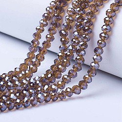 Electroplate Glass Beads Strands, Pearl Luster Plated, Faceted, Rondelle, Sienna, 4x3mm, Hole: 0.4mm, about 123~127pcs/strand, 16.5~16.9 inch(42~43cm)