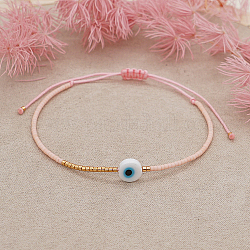 Braccialetto con perline intrecciate con lanmpword regolabile e malocchio, perla rosa, 11 pollice (28 cm)