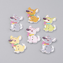 2 -hoyo botones de madera impresos cachorro, teñido, perro del dibujo animado, color mezclado, 35.5x21x2mm, agujero: 1.5 mm