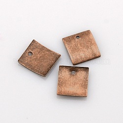 Laiton Blank tag breloques de tranche carrée pendentifs, sans nickel, cuivre rouge, 10x9x1.5mm, Trou: 1mm