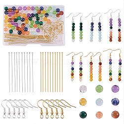 DIY Stone Beads Earring Making Kit, Including Natural White Jade & Tiger Eye Beads, Synthetic Quartz Crystal & Citrine Beads, Iron Earring Hooks & Pins, 130pcs/box