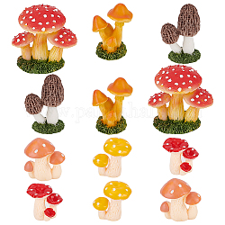 Gomakerer 12 pz 6 ornamenti per esposizione di funghi in vaso in resina stile, piante pensai artificiali in miniatura, per l'arredamento della casa delle bambole mini giardino, colore misto, 27~36x20~31x21~40mm, 2pcs / style