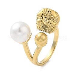 304 anello per polsino aperto con sfera rotonda in acciaio inossidabile con perla imitazione in plastica ABS, vero placcato oro 14k, diametro interno: 17mm