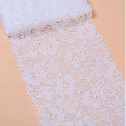 Ribete de encaje elástico elástico, cinta de encaje con estampado floral, para coser, decoración de vestidos y envoltura de regalos, blanco, 16 cm