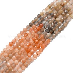 Natural Multi-Moonstone Beads Strands, Faceted, Round, 2mm, Hole: 0.5mm, about 215pcs/strand, 15.16''~15.55''(38.5~39.5cm)