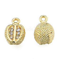 Rack Plating Alloy Charms, with Crystal Rhinestone, Cadmium Free & Nickel Free & Lead Free, Durian, Light Gold, 13x8x6mm, Hole: 1.4mm