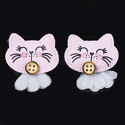 Handmade Cotton Cloth Costume Accessories, with Chiffon and Wooden Button, Cat, Rosy Brown, 36~41x35x4~6mm