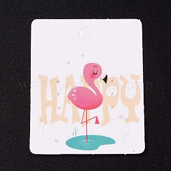 Papier Schmuckgrafikkarten, zum Aufhängen von Ohrringen, Rechteck mit fröhlicher Flamingo-Form, weiß, 50x40x0.3 mm, Bohrung: 5.3 mm