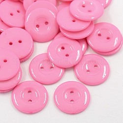 Botones de costura acrílicos para diseño de vestuario, botones de la camisa de plástico, 2 agujero, teñido, plano y redondo, rosa, 18x2.5mm, agujero: 2 mm