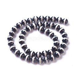 Fili di perline di agata dzi con motivo a strisce tibetane naturali, tondo, nero, 8~8.5mm, Foro: 1.2 mm, circa 48pcs/filo, 14.76 pollice ~ 15.15 pollici (37.5~38.5 cm)