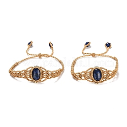 Bracelets de perles tressées ovales en lapis-lazuli naturel, bracelet réglable en fils de cire, diamètre intérieur: 2-3/4~4 pouce (7.1~10.1 cm)