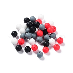 Круглые пищевые экологически чистые силиконовые фокусные шарики, жевательные бусины для чайников, DIY уход за ожерельем, красные, 12 мм, отверстие : 2.5 мм, 4 цветов, 10 шт / цвет, 40 шт / пакет