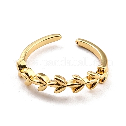 Brass Leaf Wrapped Open Cuff Ring for Women, Cadmium Free & Nickel Free & Lead Free, Real 18K Gold Plated, US Size 6 1/4(16.7mm)