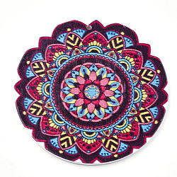 Printed Wooden Big Pendants, Dyed, Flat Round with Flower, Colorful, 60x2.5mm, Hole: 1.5mm