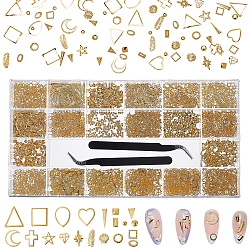 Cabochon in lega, con una pinzetta a becchi di ferro, per borchie per nail art e accessori per nail art decoartion, a forma mista, oro, 3~9x2~8.5x0.3~0.8mm