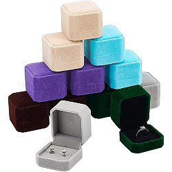 Benecreat 12 piezas 6 colores cajas de anillo de terciopelo cuadrado, cuadrado, color mezclado, 5.5x5x4.8 cm, 6 color, 2 piezas / color, 12 pcs