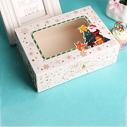 Cajas de panadería de papel rectangular con ventana, caja de regalo de tema navideño, para mini torta, magdalena, embalaje de galletas, blanco, 210x150x70mm