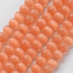 Katzenaugen-Perlen, Runde, Licht Lachs, 8 mm, Bohrung: 1 mm, ca. 49 Stk. / Strang, 15.5 Zoll