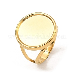304 Stainless Steel Open Cuff Pad Ring Settings, Flat Round, Real 18K Gold Plated, US Size 6 1/2(16.9mm), 3~18mm, Tray: 16mm