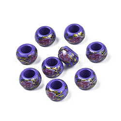 Undurchsichtige Unterlegscheibe-Perlen aus Acryl mit Blumendruck, Großloch perlen, Schieferblau, 15x9 mm, Bohrung: 7 mm