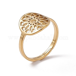 Placcatura ionica (ip) 201 anello regolabile a fiore in acciaio inossidabile per donna, vero placcato oro 18k, misura degli stati uniti 6 (16.5mm)