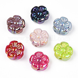 UV Plating Acrylic Beads, Iridescent, Flower, Mixed Color, 19x19.5x9.5mm, Hole: 2.5mm